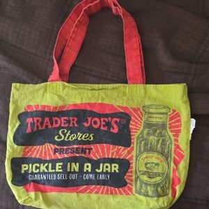 Trader Joe's Pickle In A Jar Canvas Tote - Yellow & Red Washed No Stains